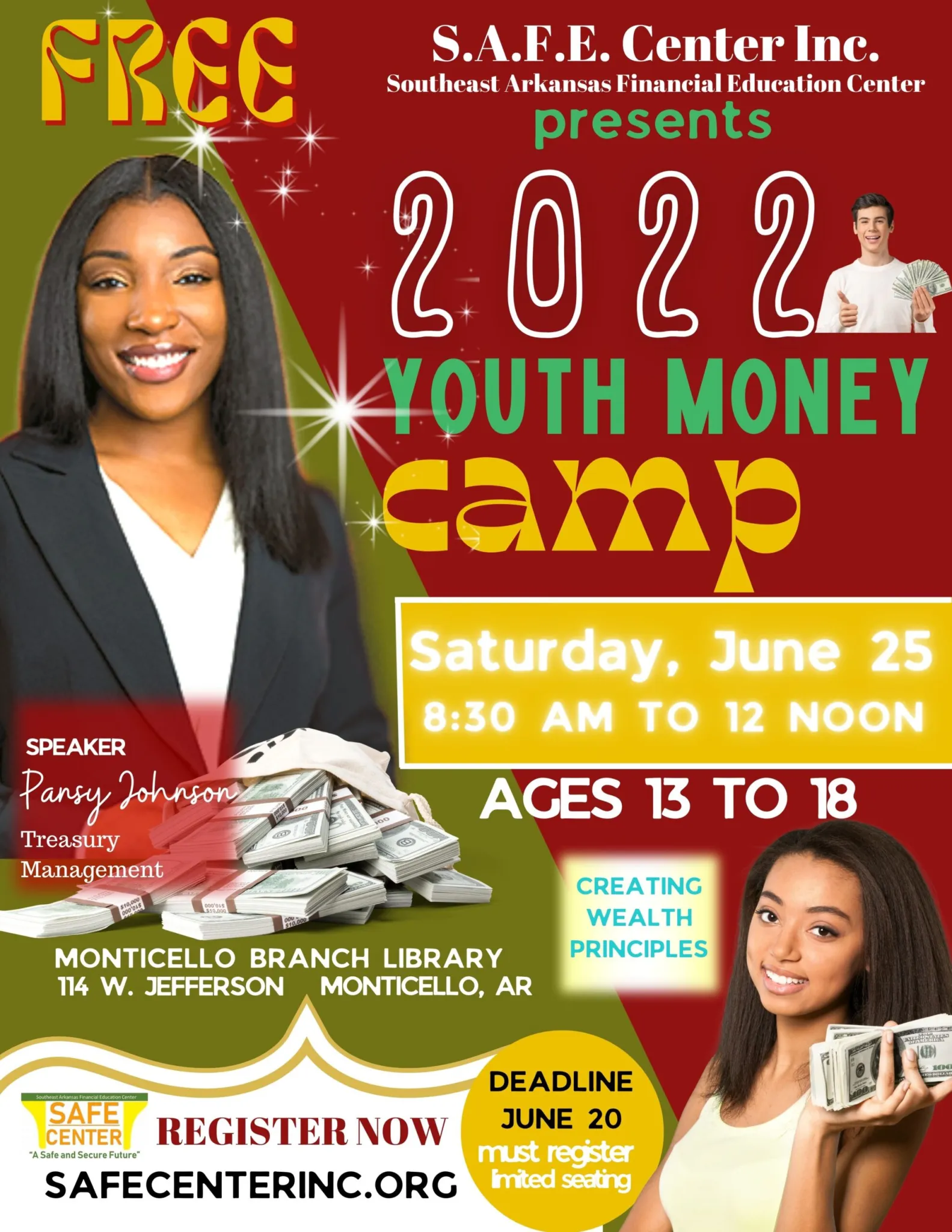 S.A.F.E Center Inc. to host Free Youth Money Camp
