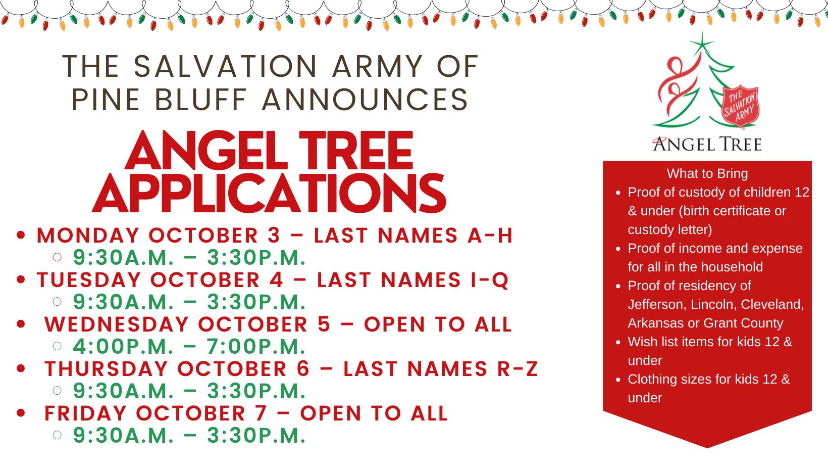 Pine Bluff Salvation Army Angel Tree Adoption Initiative is now accepting applications