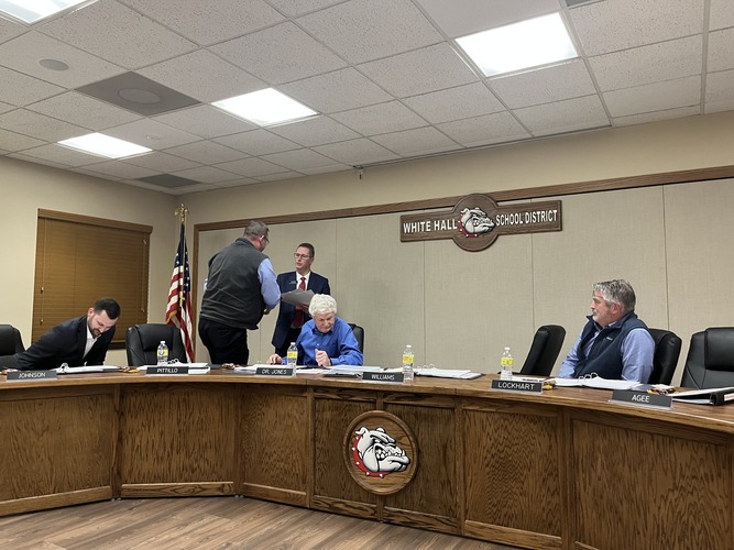 White Hall School Board celebrates appreciation month; Approves funding to complete elementary playground