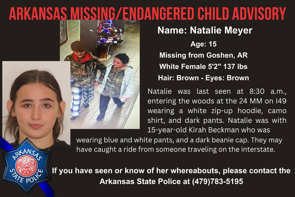Arkansas State Police reports endangered 15-year-old girl found safe