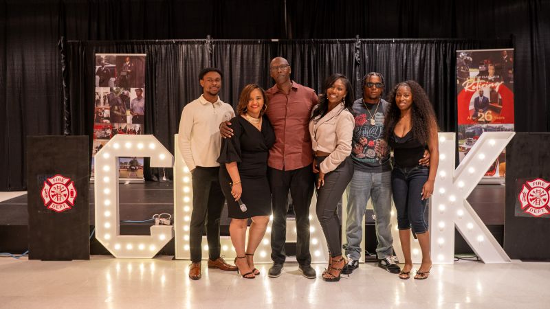 L to R- Son, Jaylen Clark, Wife-Tierra Clark, Honoree-Harold Clark, Jr, Daughter-Brianna Clark, Son-Brandon Clark and Daughter in law Zyquria Clark. (Not pictured-Son Justin Clark and Daughter-Beautiful Clark
